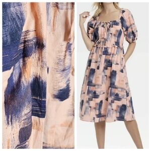 NWT Universal Thread Puff Sleeves boho midi dress. Size small. Stretch. Cotton.